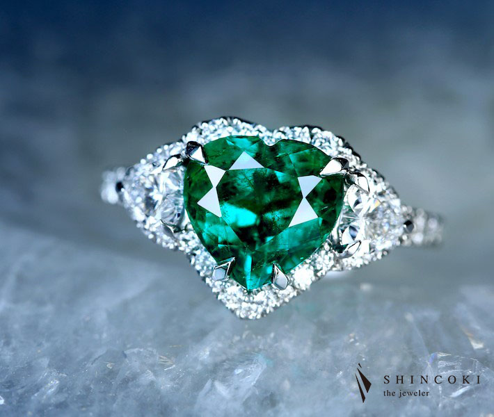 【HANDMADE】コロンビア産 VIVID GREEN Insignificant エメラルド 2.55ct リング ダイヤモンド 1.017ct PT900※GRS鑑別書付