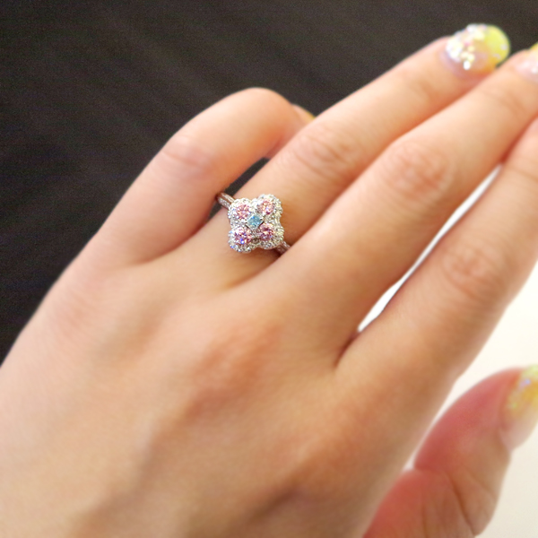 HANDMADE】PT950 0.100ct FANCY GREEN BLUE VVS2/Total0.317ct