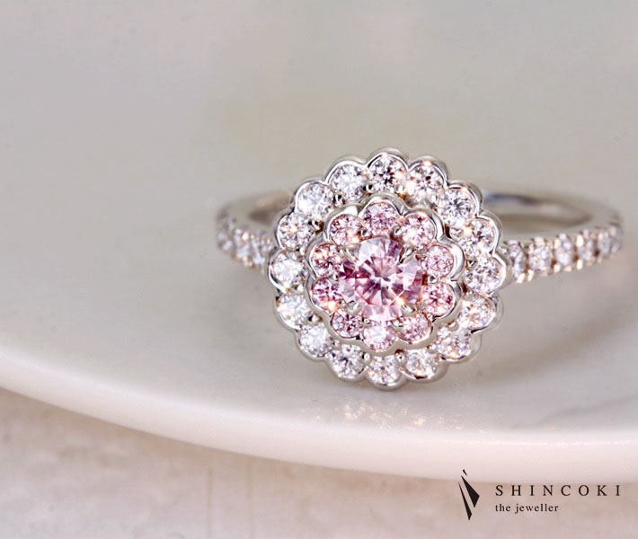 【HANDMADE】PT950 ピンクダイヤモンド リング　0.205ct FANCY INTENSE PURPLISH PINK I1 0.133ctピンクダイヤモンドデコレート※中央宝石研究所ソーティングシート付