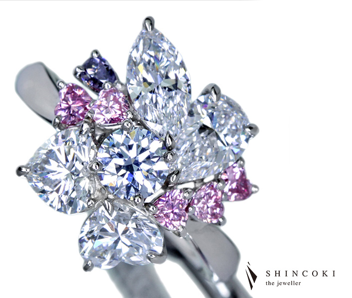 【HANDMADE】0.401ctFANCY BLUE TYPE2B・約0.5ct D IF/VVS TYPE2・FANCY INTENSE PINK ダイヤモンドリング※AGT・中央宝石研究所ソーティングシート付き