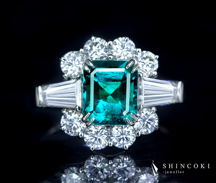 【HANDMADE】PT950 コロンビア産エメラルド 1.51ct VIVID GREEN MUZO Minor Colombia ダイヤモンド 1.849ctct リング ムゾー ビビッドグリーン