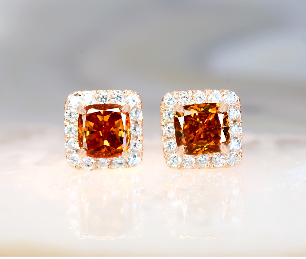 K18PG 天然オレンジダイヤモンド　FANCY DEEP YELLOW ORANGE SI1　0.498ct/FANCY DEEP YELLOW ORANGE SI2 0.574ct ダイヤモンド　0.111ct/0.111ct ピアス