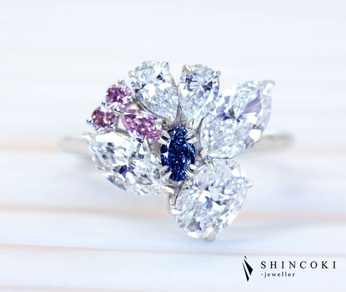 HANDMADE】PT950 ブルーダイヤモンド 0.13ct FANCY VIVID BLUE/0.08ct