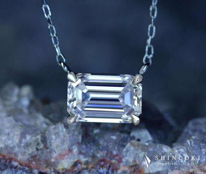 【HANDMADE】PT950 ダイヤモンド 0.82ct F IF ネックレス エメラルドカット〔GIA〕Internally Flawless