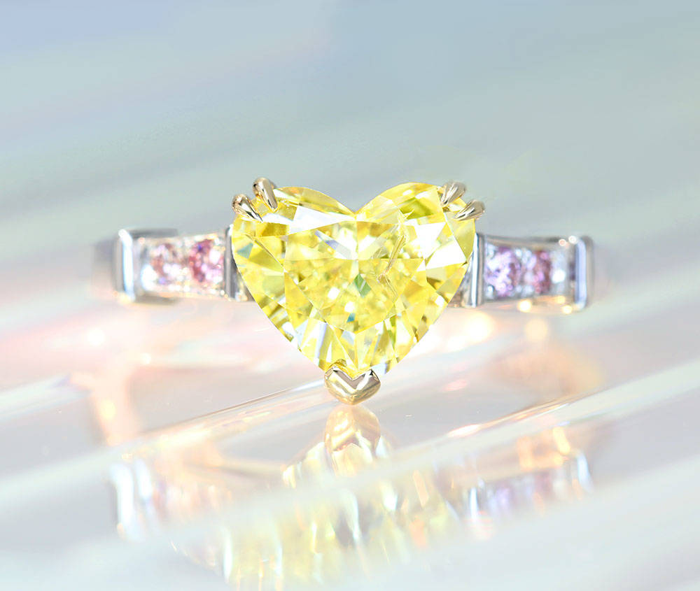 Handmade Pt950 K18 ハートシェイプイエローダイヤモンド 1 71ct Fancy Yellow リング ピンクダイヤモンドメレ 0 078ct Gia Shincoki 南船場のジュエリー 宝石販売店 オーダーメイド 通販 卸