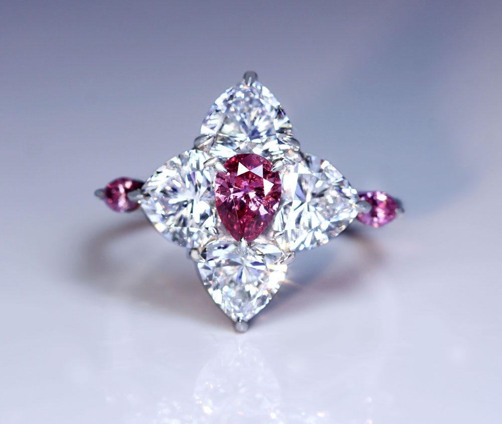 【HANDMADE】PT950 ピンクダイヤモンド 0.445ct FANCY VIVID PURPLISH PINK リング ハートシェイプダイヤモンド/ピンクダイヤモンド〔GIA/CGL〕