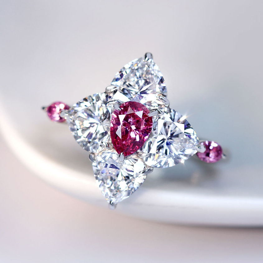 HANDMADE】PT950 ピンクダイヤモンド 0.445ct FANCY VIVID PURPLISH HANDMADE】PT950 ピンクダイヤモンド 0.445ct FANCY VIVID PURPLISH