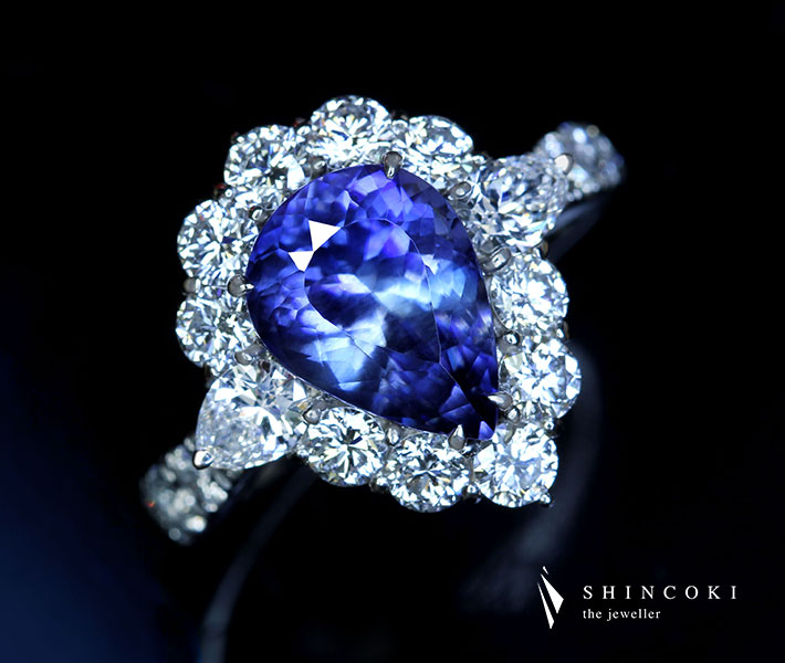 【HANDMADE】PT950 3.6ct ベニトアイト リング 2.305ct ダイヤモンド