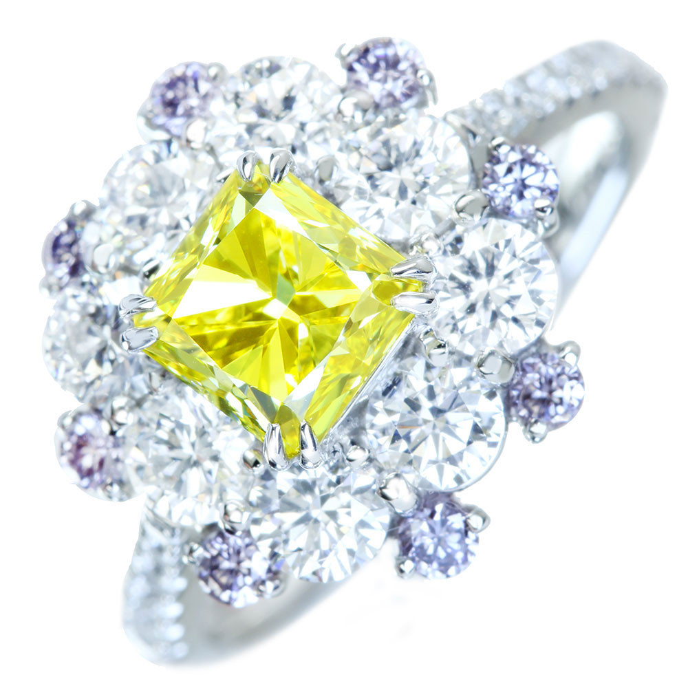 HANDMADE】PT950 イエローダイヤモンド 1.15ct FANCY INTENSE YELLOW ...