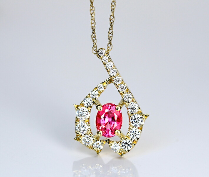 【HANDMADE】K18　ビルマ産 ピンクスピネル 0.812ct ネックレス ダイヤモンド 0.43ct