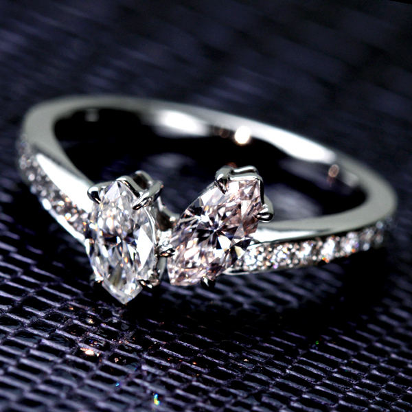 【HANDMADE】PT950 0.359ct TYPE2 VERY LIGHT PINKピンクダイヤモンド＆0.319ct F VVS-2ダイヤモンドリング[CGL]