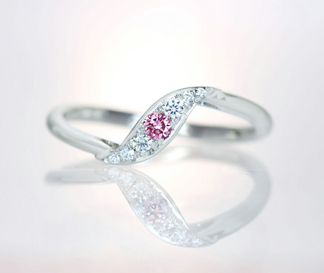 【HANDMADE】【leaf pink diamond】 PT950 ピンクダイヤモンド 0.073ct FANCY PINK SI1　リング