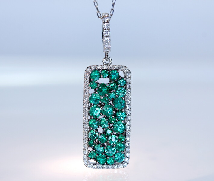 【HANDMADE】PT950 エメラルド 1.12ct ダイヤモンド 0.23ct “Emerald Garden” ペンダントトップ