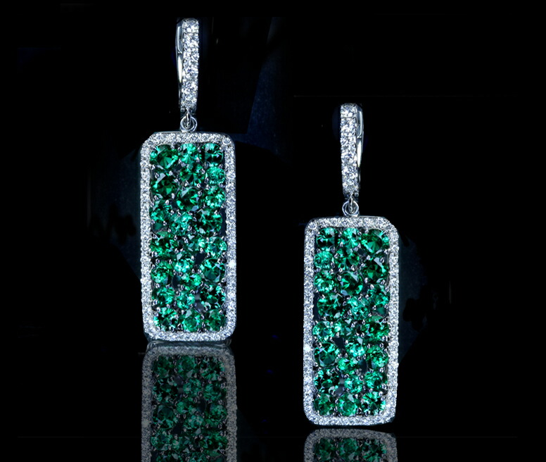 【HANDMADE】PT950 エメラルド 2.4ct ピアス ダイヤモンド 0.524ct “Emerald Garden”