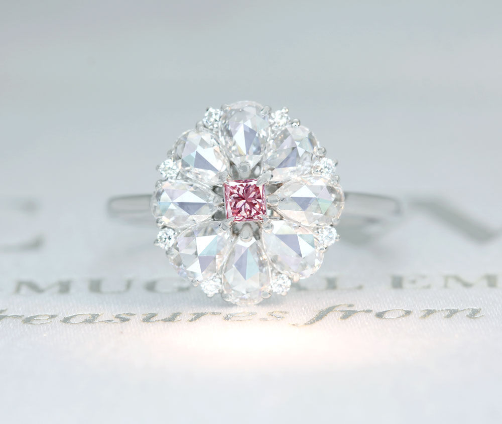 【HANDMADE】PT950 天然ピンクダイヤモンド　0.101ct FANCY INTENSE PINK SI-1　ダイヤモンド　0.91ct リング