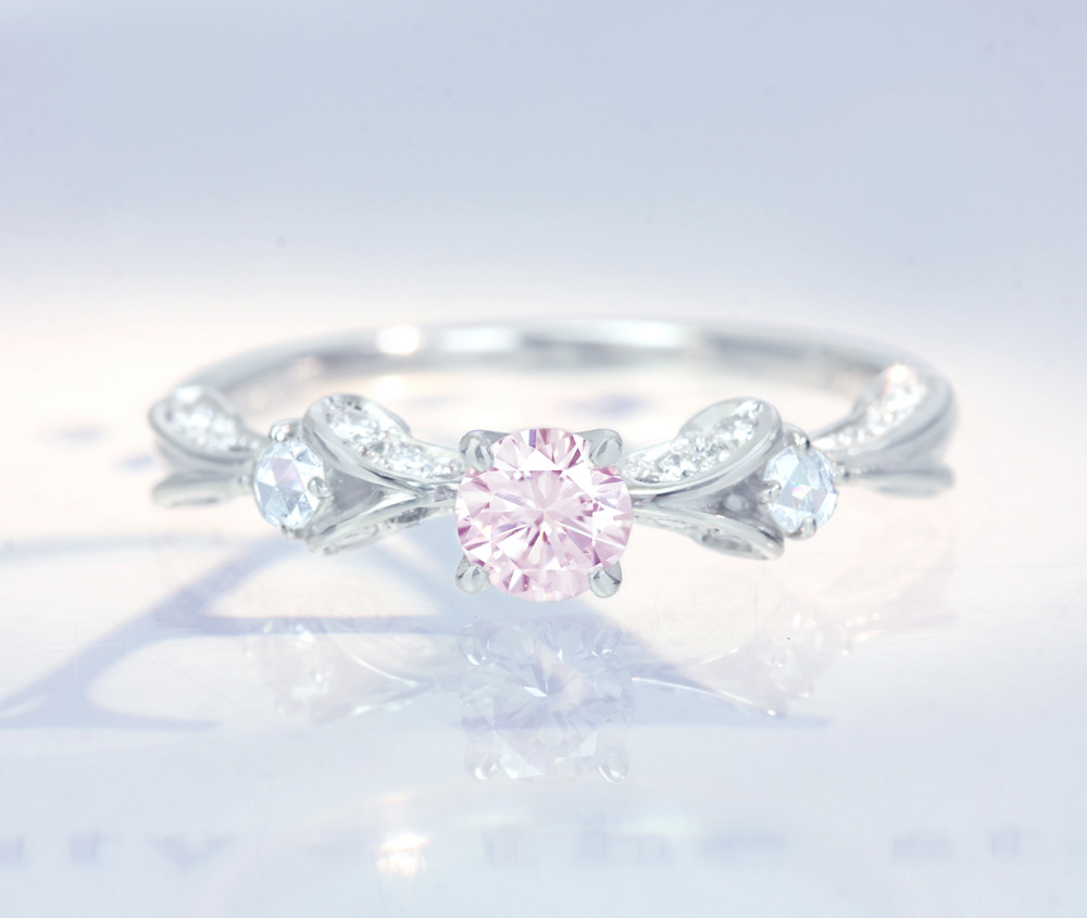 【HANDMADE】PT950　天然ピンクダイヤモンド　0.257ct　VERY LIGHT PURPLE PINK　VS-2　ダイヤモンド　0.179ct　リング　ローズカットダイヤモンド[CGL]