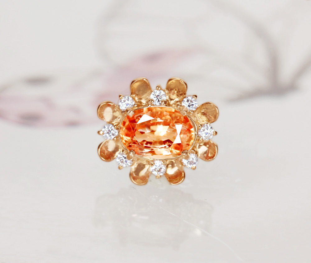 【HANDMADE】K18PG　スリランカ産オレンジサファイア　0.86ct　ダイヤモンド　0.095ct　ネックレス[GIA]