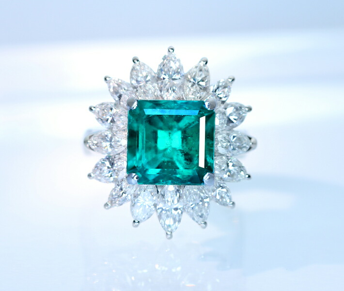 【HANDMADE】PT900 コロンビア産エメラルド 4.03ct ダイヤモンド 2.88ct Vivid Green Minor Muzo