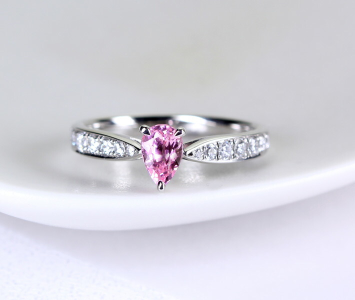 【HANDMADE】PT900 パパラチャサファイア リング ペアシェイプ 0.62ct 0.243ct ダイヤモンド ※GRS鑑別書付