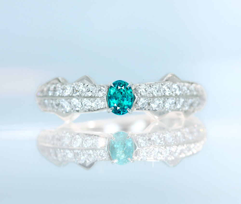 【HANDMADE】PT950 ブラジル産パライバトルマリン 0.178ct ダイヤモンド 0.391ct リング オーバルシェイプ