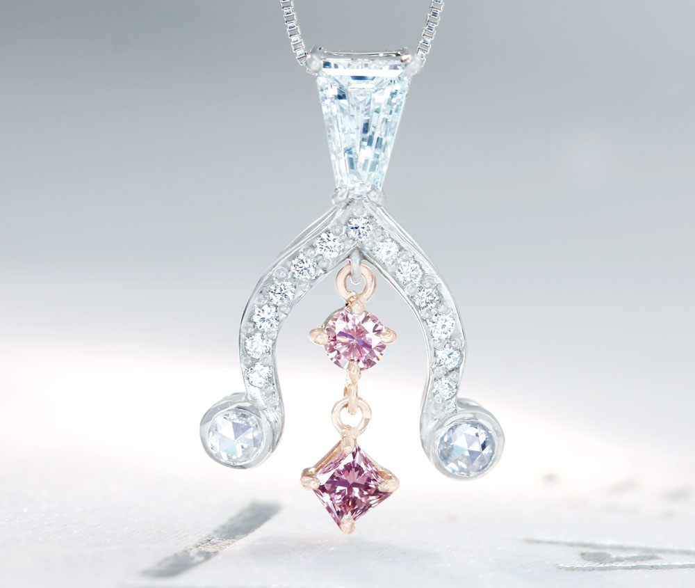 【HANDMADE】【Pink Diamond Bell】PT950/K18PG 天然ピンクダイヤモンド FANCY PINK VS-2 0.133ct/FANCY LIGHT ORANGY PINK VVS-2 0.056ct ダイヤモンド　D VS-1 0.313ct ダイヤモンド 0.14ct ペンダントトップ