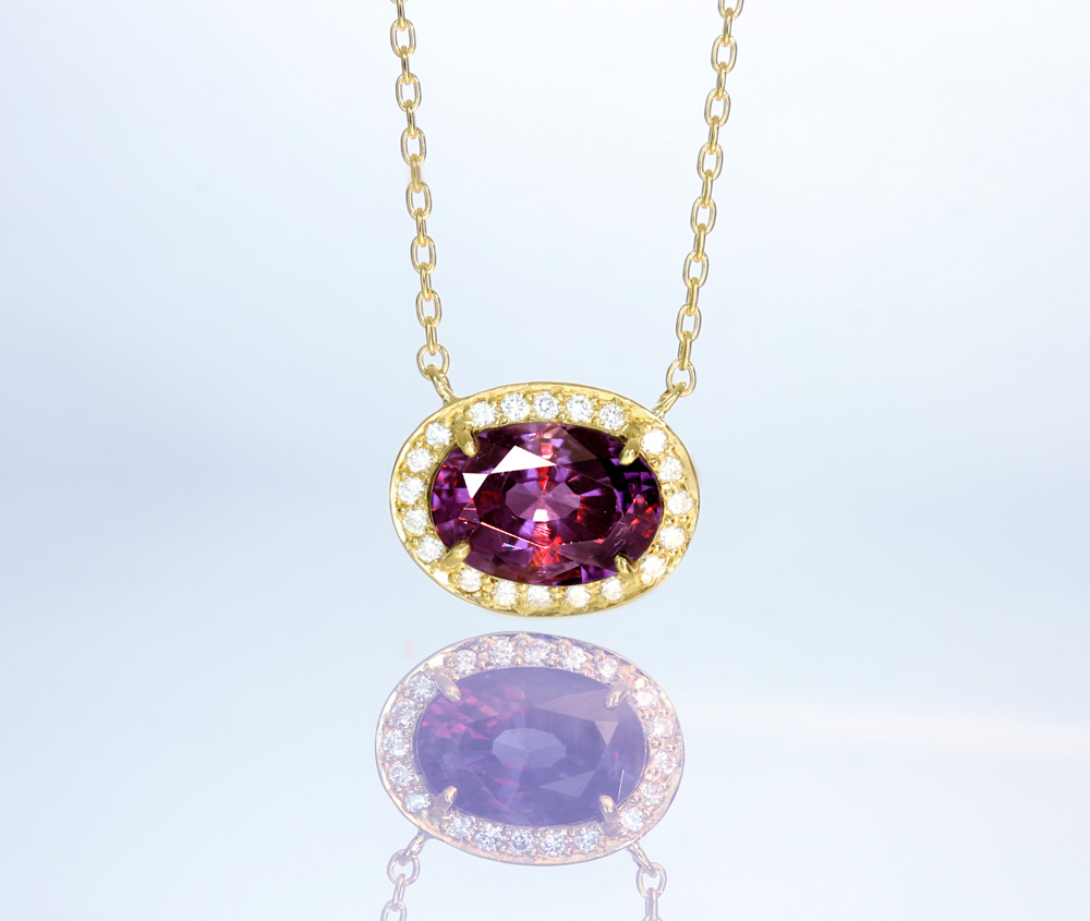 【HANDMADE】K18YG　カラーチェンジガーネット　1.53ct　ダイヤモンド　0.068ct　ネックレス