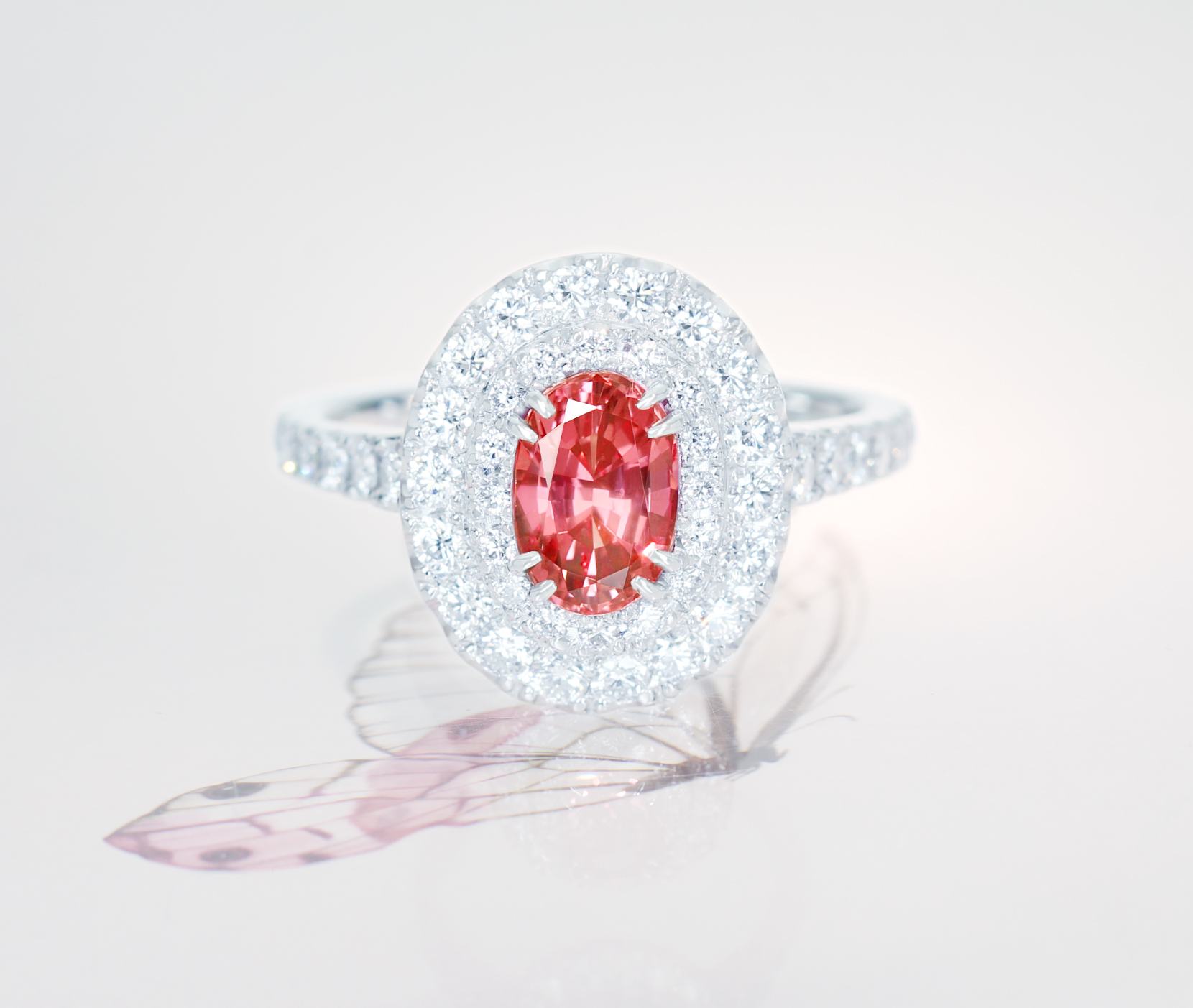 【HANDMADE】PT950　非加熱パパラチャサファイア　1.22ct　ダイヤモンド　0.749ct　リング[GIA]