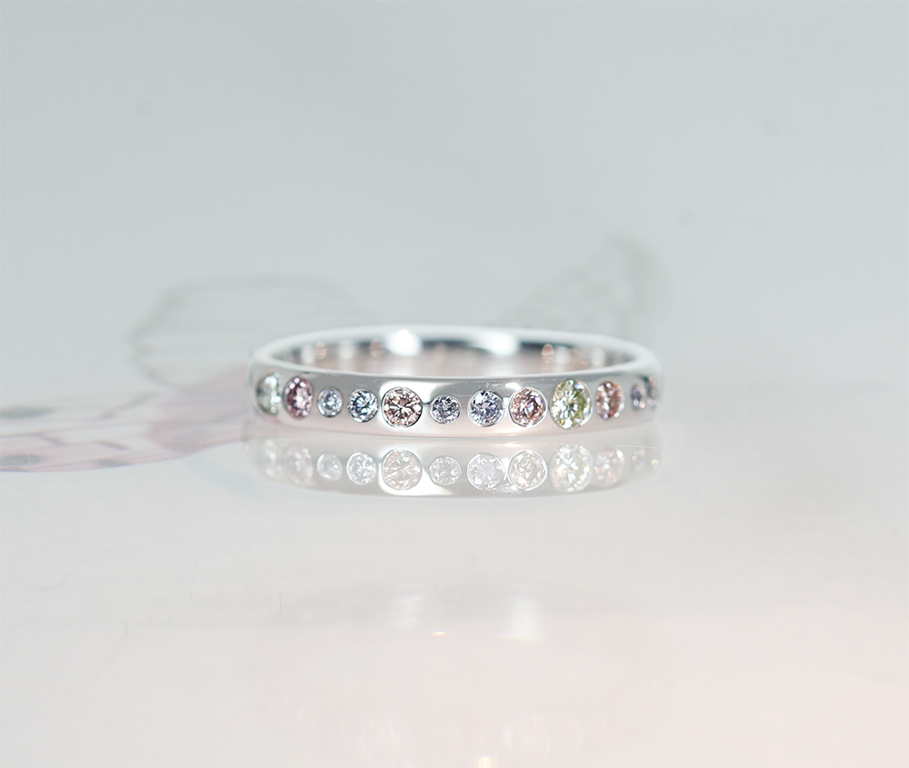 【限定２本】”RAINBOW RING”【HANDMADE】PT950　ナチュラルカラーダイヤモンド　0.332ct　　天然保証