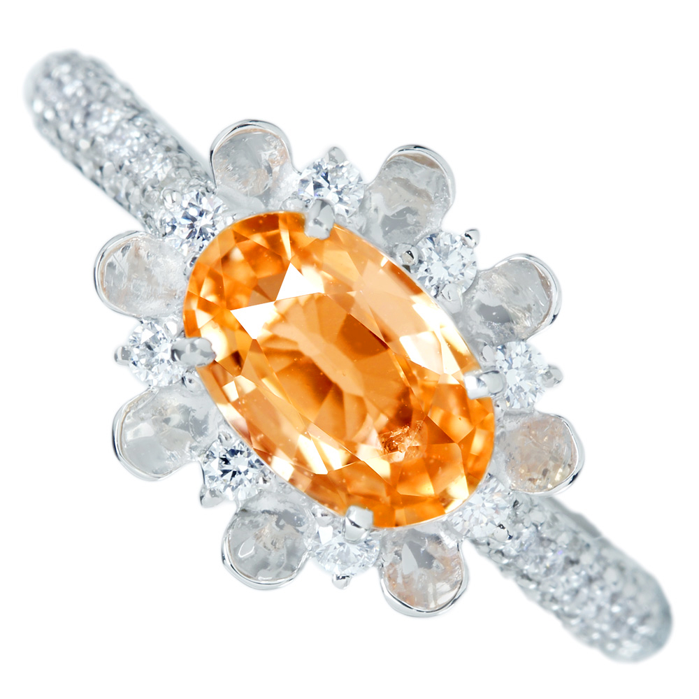 HANDMADE】K18WG オレンジサファイア 1.127ct ダイヤモンド 0.367ct 