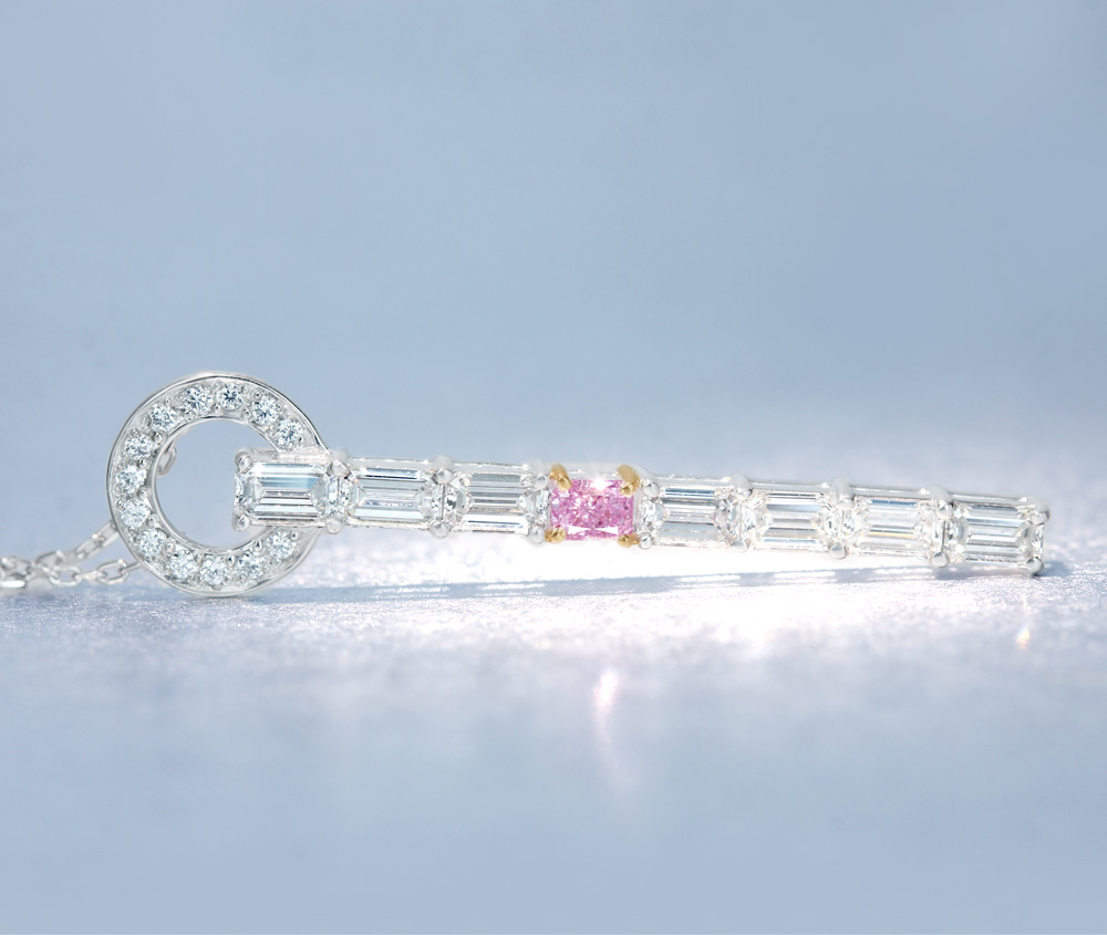 【HANDMADE】PT950/K18PG　天然パープルダイヤモンド　0.121ct　FANCY PINKISH PURPLE　SI-2　ダイヤモンド　0.886ct　ネックレス[CGL]