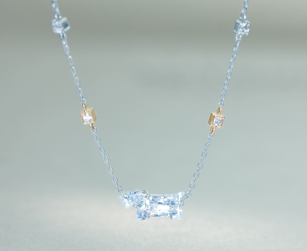 【HANDMADE】PT950/K18PG/PT850　ダイヤモンド　0.704ct/0.157ct　ネックレス　犬モチーフ　ローズカット[CGL]