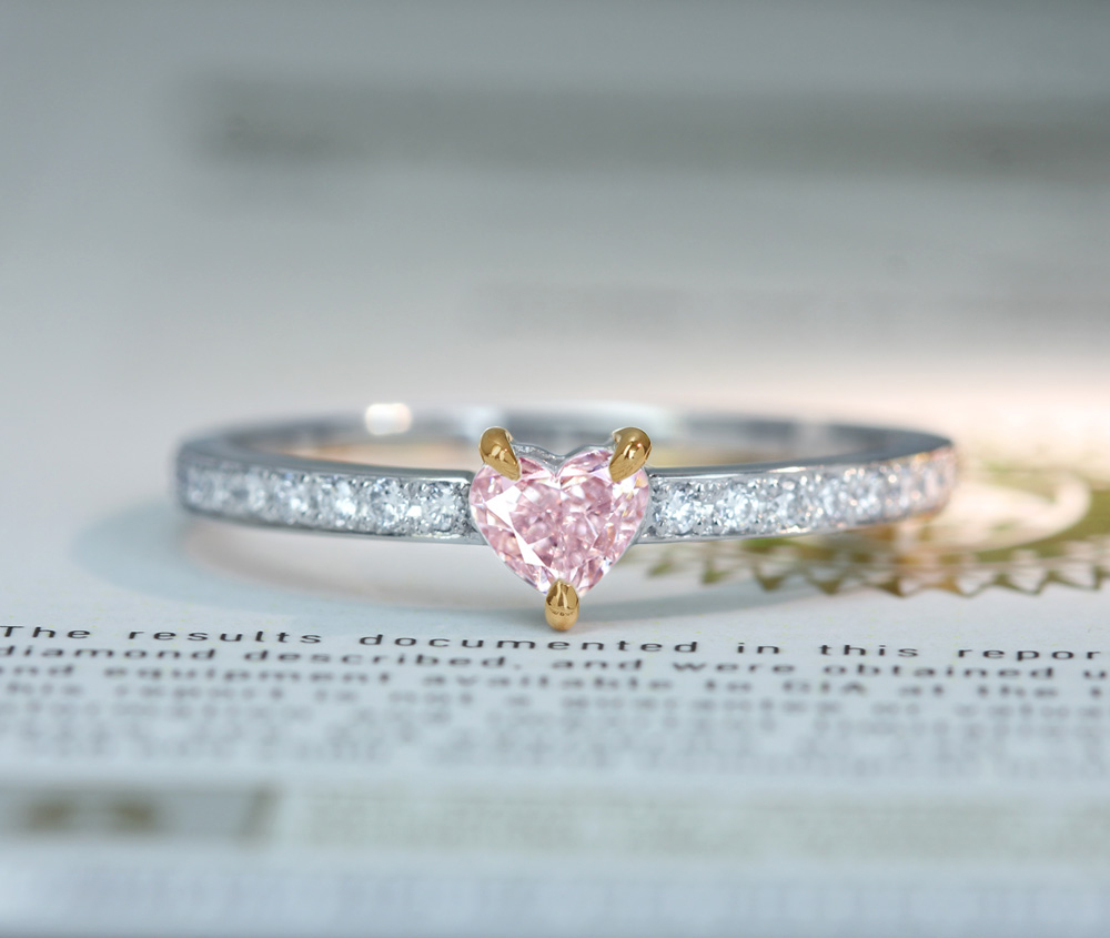 【HANDMADE】PT950/K18PG　天然ピンクダイヤモンド　0.266ct　VERY LIGHT PINK　VS-2　ダイヤモンド　0.128ct　リング　ハートシェイプ[CGL]