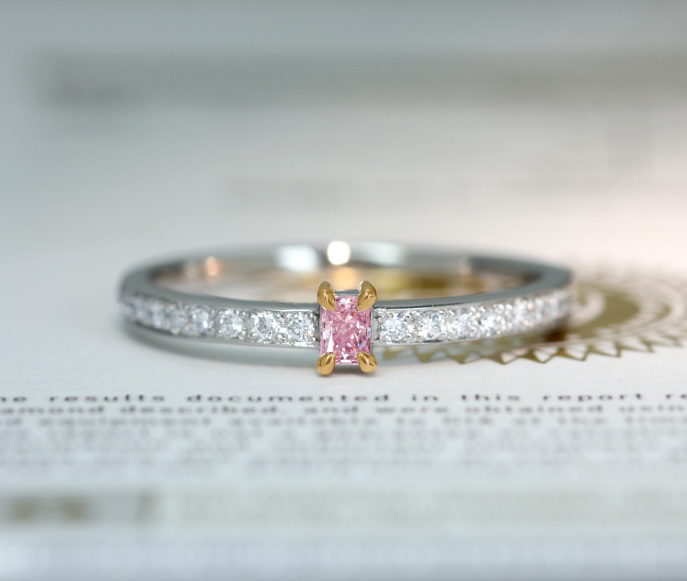 【HANDMADE】PT950/K18PG　天然ピンクダイヤモンド　0.087ct　FANCY LIGHT PURPLISH PINK SI-2　ダイヤモンド　0.127ct　リング[CGL]