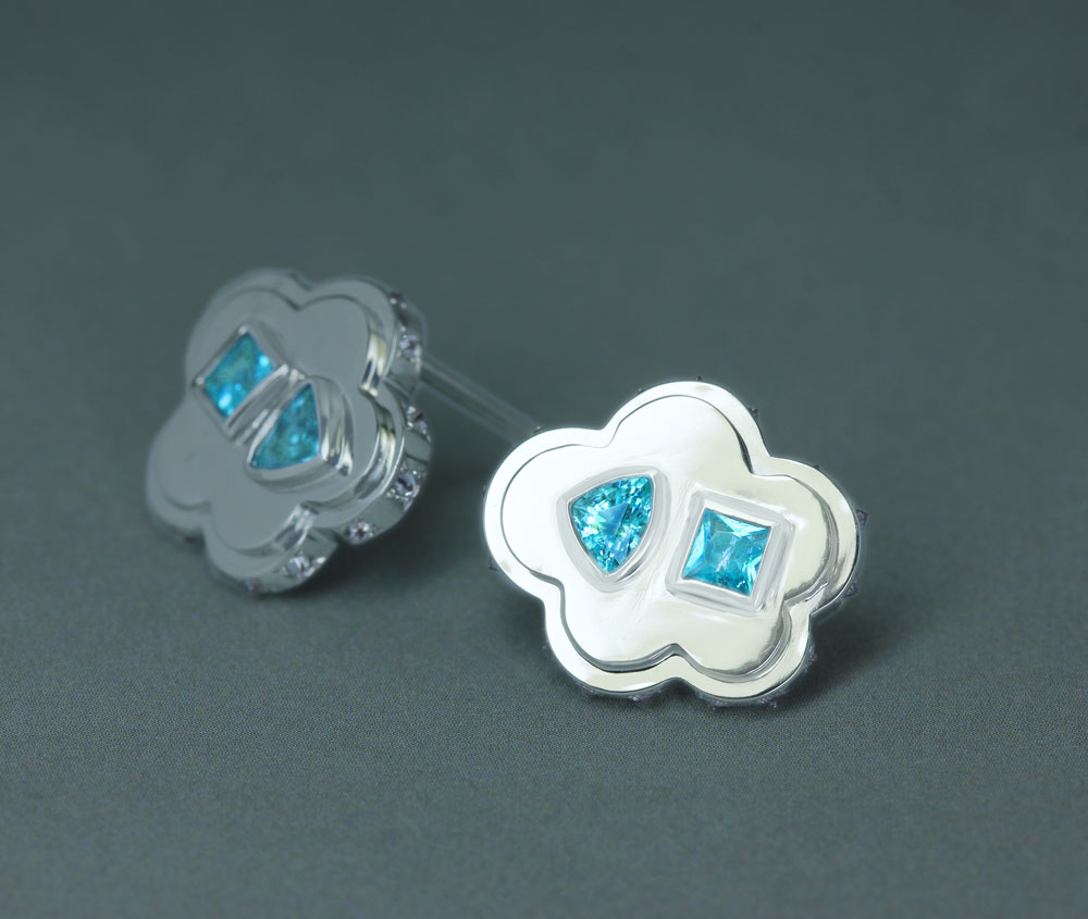 《CLOUD JEWELRY》【HANDMADE】K18WG パライバトルマリン 0.286ct/0.26ct ダイヤモンド 0.118ct/0.118ct ピアス