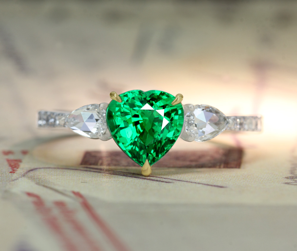 【HANDMADE】Pt950/K18YG　グロッシュラーガーネット　1.284ct　ダイヤモンド　0.325ct　リング　ハートシェイプ　ローズカット