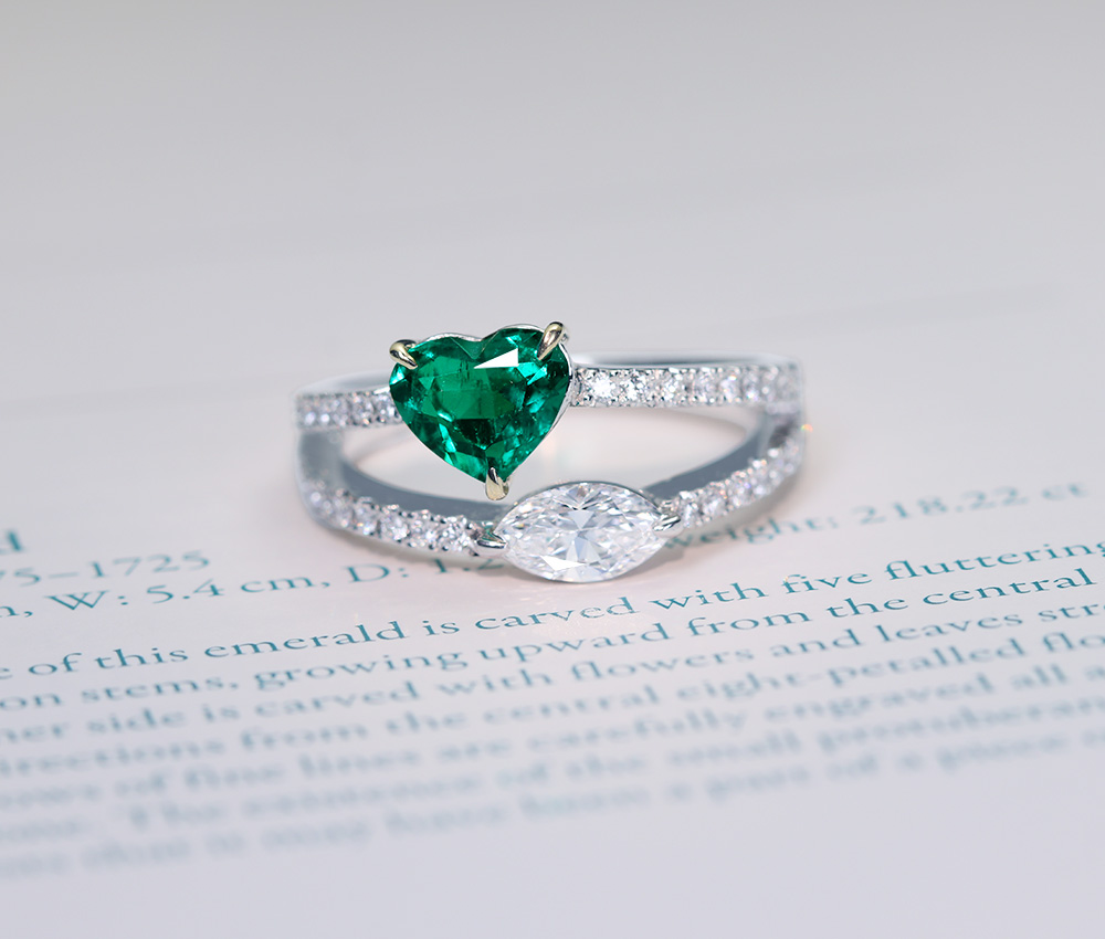 【HAMDMADE】【HANDMADE】PT950　エメラルド　0.66ct　ダイヤモンド　0.39ct　リング[CGL]