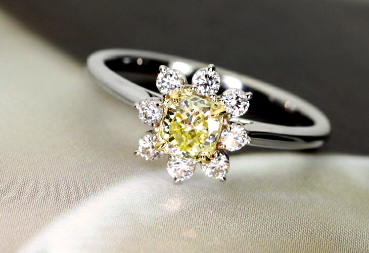 【HANDMADE】PT950　0.552ct　FANCY YELLOW SI1イエローダイヤモンドリング※AGTソーティングシート付