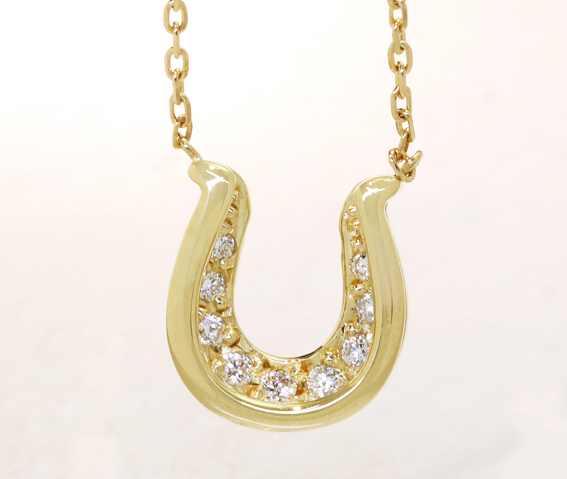 【HANDMADE】K18YG ダイヤモンド 0.06ct ネックレス ホースシュー 馬蹄デザイン