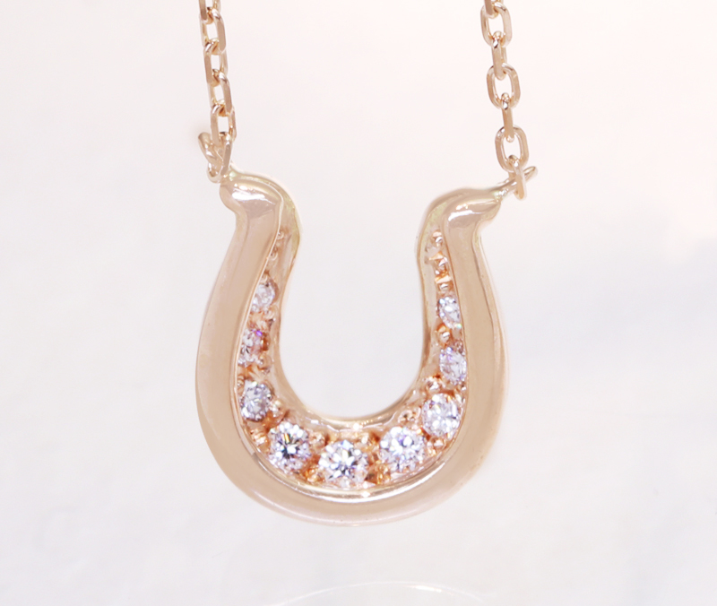 【HANDMADE】K18PG ダイヤモンド 0.06ct ネックレス ホースシュー 馬蹄デザイン