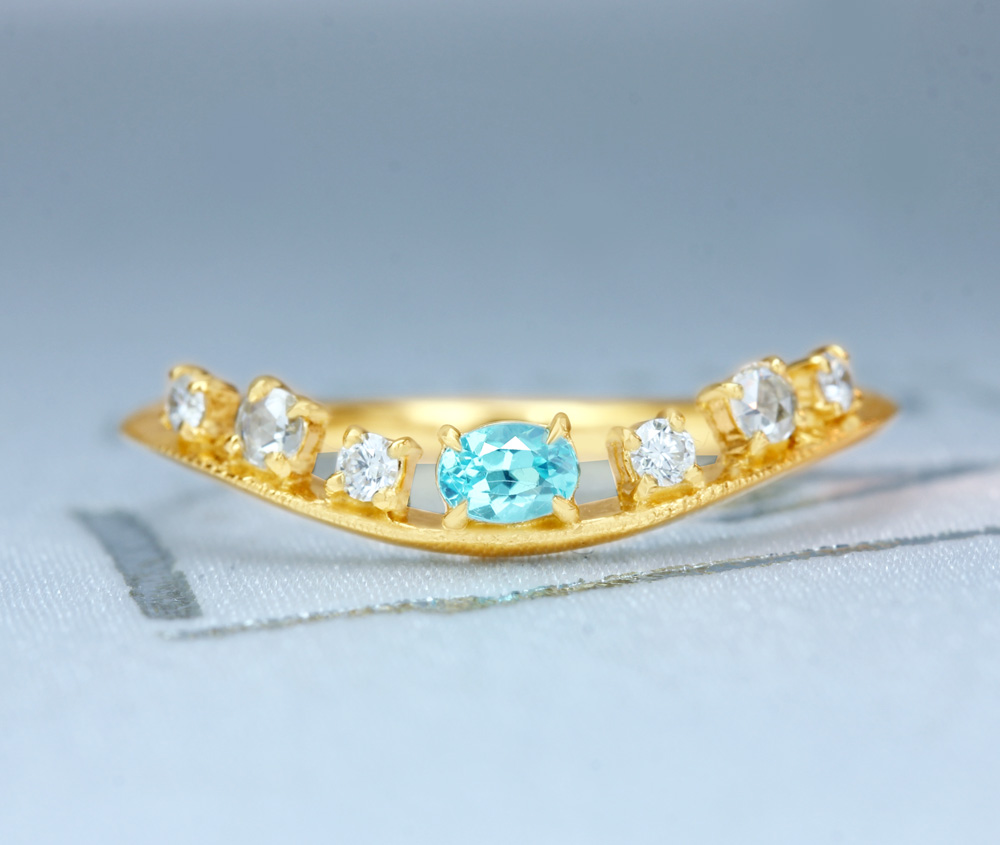 【HANDMADE】K18PG　パライバトルマリン　0.083ct　ダイヤモンド　0.098ct　リング