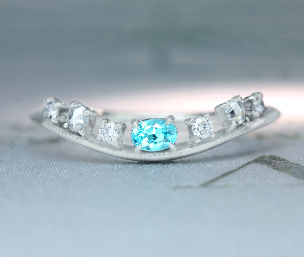 PT950　パライバトルマリン　0.083ct　ダイヤモンド　0.098ct　リング　ローズカット《jewelry》