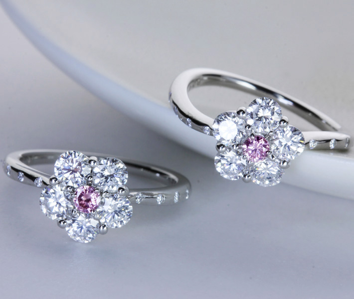 【HANDMADE】PT950 　FANCY INTENSE PURPLISH PINK SI2 ダイヤモンド　0.08ct 　 E-F VVS2-VS2 VG/G ダイヤモンド リング ※中央宝石研究所ソーティングシート付