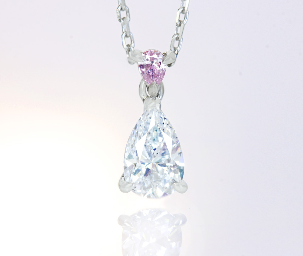 【HANDMADE】PT950 ダイヤモンド　0.451ct D SI-1 ペアシェイプ　天然ピンクダイヤモンド　0.036ct FANCY LIGHT PINK VS-1 ペアシェイプ　ペンダントトップ[CGLソーティング付]