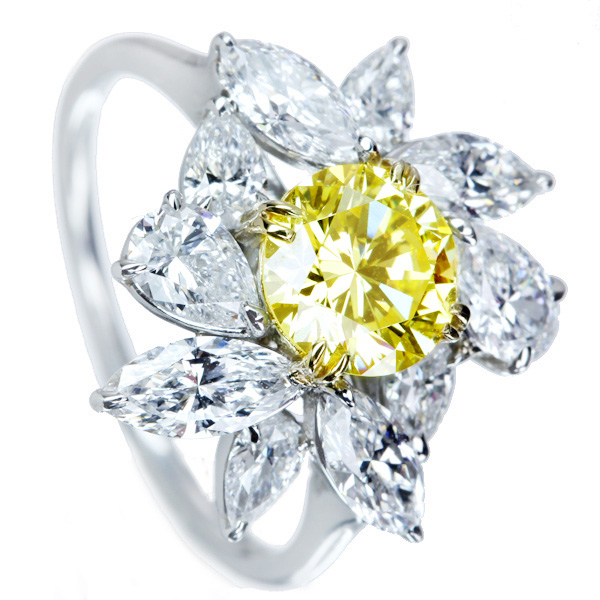 HANDMADE】PT950 FANCY INTENSE YELLOW VS1 1.221ct イエロー
