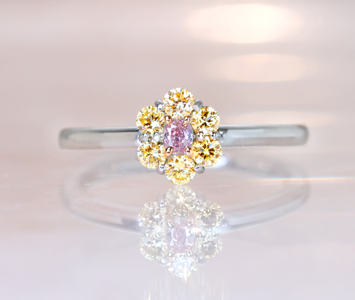 【HANDMADE】PT950/K18 ピンクダイヤモンド リング 0.072ct FANCY PINK 0.297ct オレンジダイヤモンド ナチュラルカラー 天然ピンクダイヤ 天然オレンジダイヤ