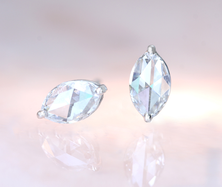 【HANDMADE】ダイヤモンドピアス プラチナ950 ローズカット 0.198ct/0.198ct/F/SI1/SI2 ※中央宝石研究所ソーティングシート付