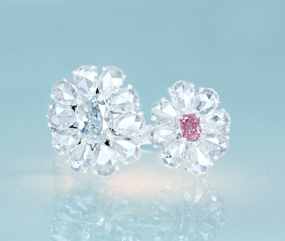 【HANDMADE】PT950　ピンクダイヤモンド　0.121ct　FANCY PURPLISH PINK SI2　ダイヤモンド　0.363ct　E VS1　ローズカットダイヤモンド　1.323ct　ダイヤモンドメレ　0.137ct　リング　トワエモアリング[CGL]