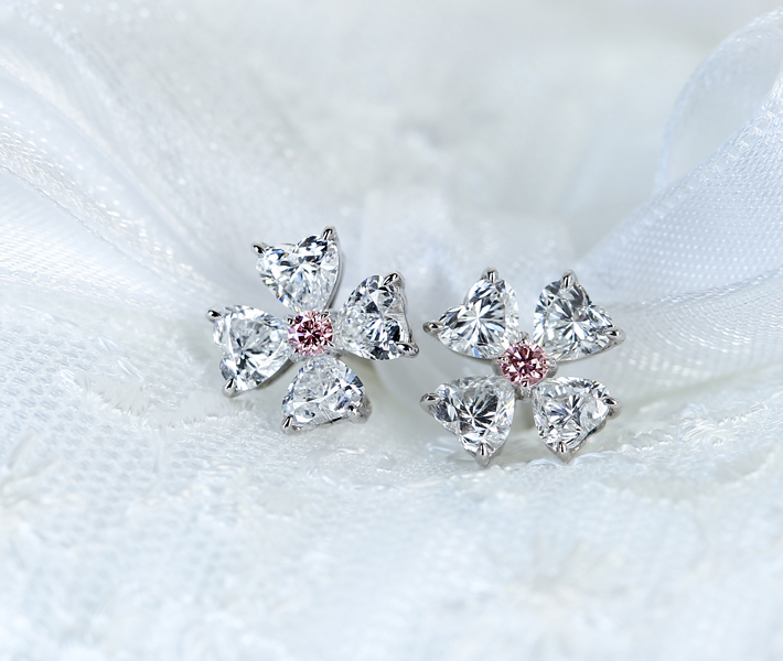 【HANDMADE】アーガイルピンクダイヤモンド/ダイヤモンド ピアス 0.043ct FANCY INTENSE PINK SI-2/0.041ct FANCY INTENSE PINK SI-2 PT950 ※中央宝石研究所ソーティングシート付