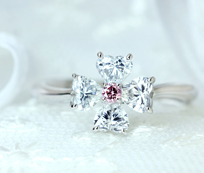 【HANDMADE】アーガイルピンクダイヤモンド 0.055ct FANCY INTENSE PINK/ダイヤモンド リング PT950 ※中央宝石研究所ソーティングシート付