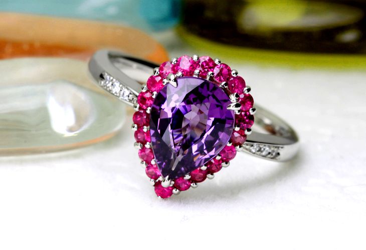 【HANDMADE】PT900 　 バイオレットスピネル　1.91ct　   ルビーデコレート　0.357ct　リング